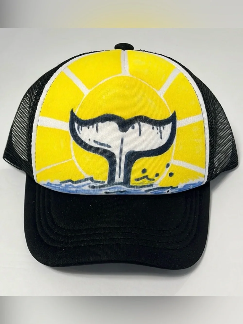 Whale Tail Sunrise Youth Trucker Hat - Black & Yellow